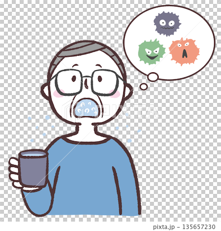 圖：一位老年男子漱口以排出病毒 135657230