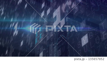 Displaying digital data grid in virtual environment with translucent squares and characters Displaying digital data grid in virtual environment with translucent squares and characters 135657852