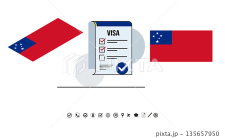 Visa Checklist Document Between Flags Symbolizing Travel, Approval, and International Entry. 135657950