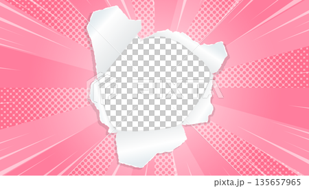 旭日和穿孔紙背景材料、半色調點、集中線效果、框架 旭日和穿孔紙背景材料、半色調點、集中線效果、框架 135657965