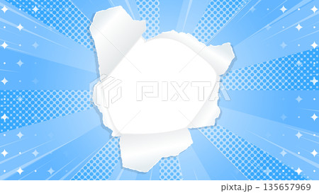 サンバーストと穴の空いた紙の背景素材、ハーフトーンのドット、キラキラのパターン、集中線 135657969