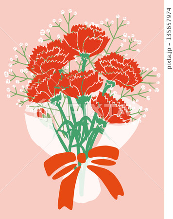 カーネーションの花束 ベクターイラスト｜母の日ギフト向けフラワーデザイン 135657974
