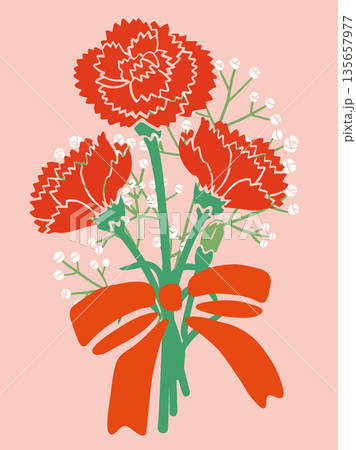 カーネーションの花束 ベクターイラスト｜母の日ギフト向けフラワーデザイン 135657977