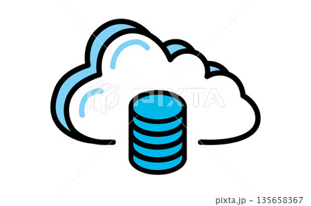 クラウドとデータベースのアイコンのクラウドストレージを表すシンプルなイラスト 135658367