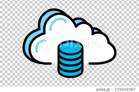 クラウドとデータベースのアイコンのクラウドストレージを表すシンプルなイラスト 135658367