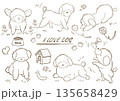 色々なポーズの犬に白黒イラスト 135658429