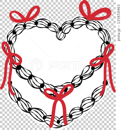 Vintage heart shape cake white and black outline with red bow whimsical hand drawn doodle. Vintage heart shape cake white and black outline with red bow whimsical hand drawn doodle. 135658463