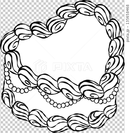 Vintage heart shape cake white and black outline, whimsical hand drawn doodle. Vintage heart shape cake white and black outline, whimsical hand drawn doodle. 135658468