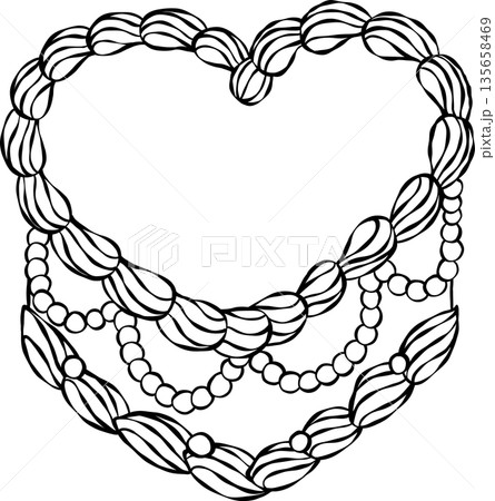 Vintage heart shape cake white and black outline, whimsical hand drawn doodle. Vintage heart shape cake white and black outline, whimsical hand drawn doodle. 135658469