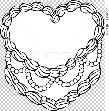 Vintage heart shape cake white and black outline, whimsical hand drawn doodle. Vintage heart shape cake white and black outline, whimsical hand drawn doodle. 135658469