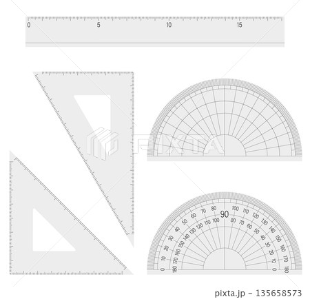 定規・三角定規・分度器 クリア素材の文房具イラスト5種セット 135658573
