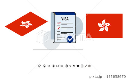 Hong Kong Flag With Visa Checklist Icon Travel, Documents, And Official Symbols. Hong Kong Flag With Visa Checklist Icon Travel, Documents, And Official Symbols. 135658670