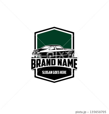 The legendary muscle car logo. Isolated with a beautiful faceted shape. Available in logo, badge, emblem, icon, sticker design. 135658705