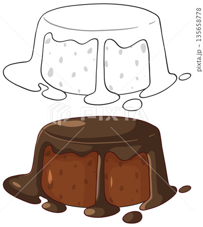 Chocolate Lava Cake Vector Illustration with Line Art Version Chocolate Lava Cake Vector Illustration with Line Art Version 135658778