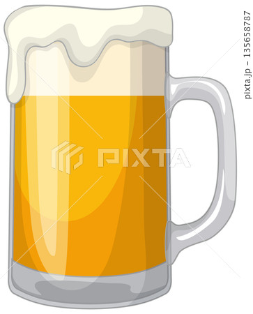 Cold Glass Mug of Lager Beer with Frothy White Foam 135658787