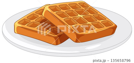 Two Golden Brown Belgian Waffles Served on a White Plate Two Golden Brown Belgian Waffles Served on a White Plate 135658796