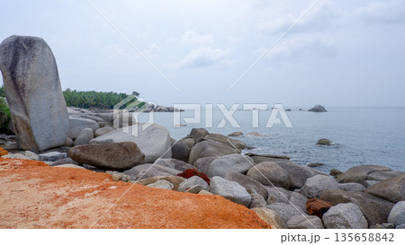 Standing Giant Granite Rock at Siangau Beach Coast Bangka Indonesia 135658842