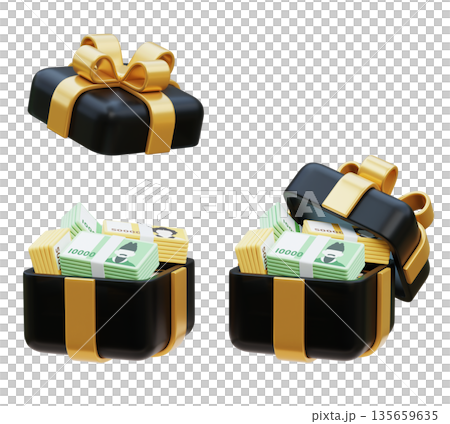 3D Render of 10,000 and 50,000 Korean Won Stack in a Gift Box 135659635