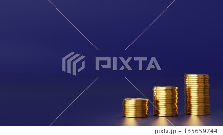 ネイビー背景の右側の金貨と左側のコピースペース 信頼ある金融ビジネス・安定した資産運用のイメージ ネイビー背景の右側の金貨と左側のコピースペース 信頼ある金融ビジネス・安定した資産運用のイメージ 135659744