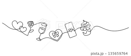 valentine celebration banner one line drawing continuous minimalism 135659764