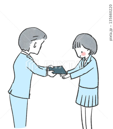卒業証書を渡される女子高生のイラスト 卒業証書を渡される女子高生のイラスト 135660220