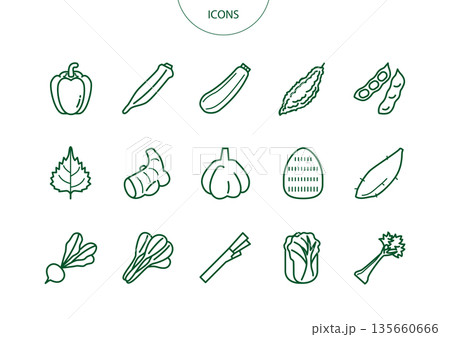 野菜　アイコン ピクトグラム　ベクター イラスト　セット　vol.2 135660666