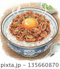 卵黄をのせた味噌ホルモン丼 色鉛筆イラスト 135660870