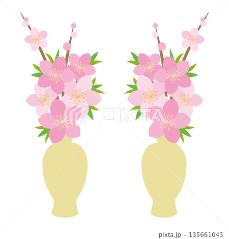 ひな飾りの口花 瓶子に生けられた桃の花イラスト ひな飾りの口花 瓶子に生けられた桃の花イラスト 135661043