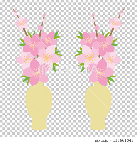 ひな飾りの口花 瓶子に生けられた桃の花イラスト ひな飾りの口花 瓶子に生けられた桃の花イラスト 135661043