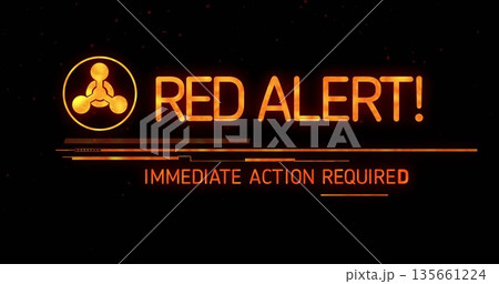 Displaying orange RED ALERT! on screen, with circular icon, progress bar, IMMEDIATE ACTION REQUIRED Displaying orange RED ALERT! on screen, with circular icon, progress bar, IMMEDIATE ACTION REQUIRED 135661224