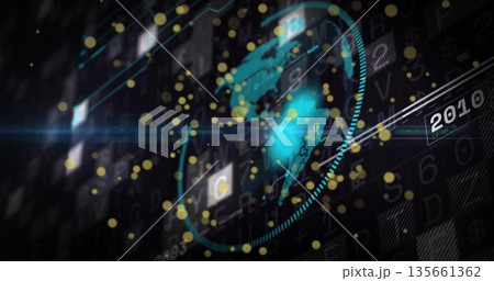 Displaying turquoise world map rotating within digital panel, segmented ring, gold dust, 2010 label 135661362
