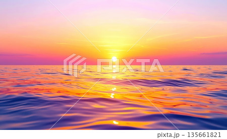 《AI画像》水平線に沈む夕日 135661821