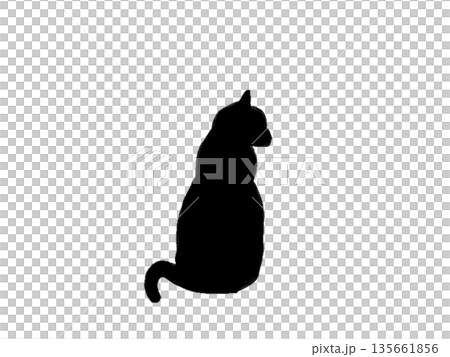 一隻貓坐著回頭看的剪影 一隻貓坐著回頭看的剪影 135661856