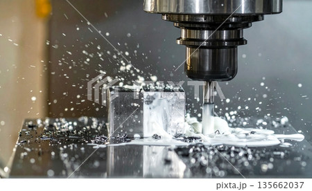 A cinematic shot of a large industrial CNC vertical machining center in operation A cinematic shot of a large industrial CNC vertical machining center in operation 135662037