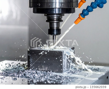 A cinematic shot of a large industrial CNC vertical machining center in operation A cinematic shot of a large industrial CNC vertical machining center in operation 135662039