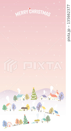 Winter Wonderland with dramatic sky background childish style vertical vector illustration have blank space. Merry Christmas greeting card template. Winter Wonderland with dramatic sky background childish style vertical vector illustration have blank space. Merry Christmas greeting card template. 135662377