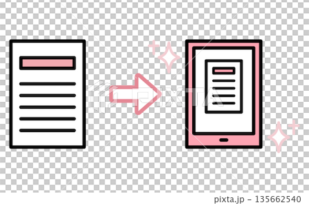紙書類をタブレットで電子化するデータ変換のシンプルなイラスト 135662540