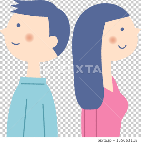 年輕女子背靠背站著 年輕女子背靠背站著 135663118