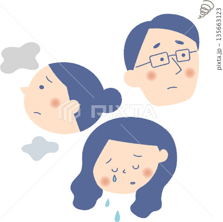 不安そうな表情の男女顔アイコン 135663123