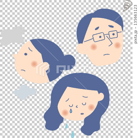 不安そうな表情の男女顔アイコン 135663123