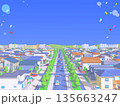 住宅街 　街　パステルカラー　都市　街並み　背景 　ポップ 135663247