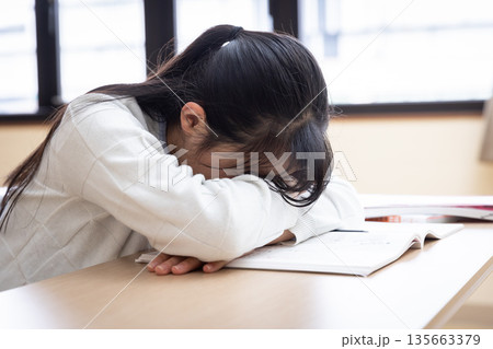 机で頭を抱える学生 135663379