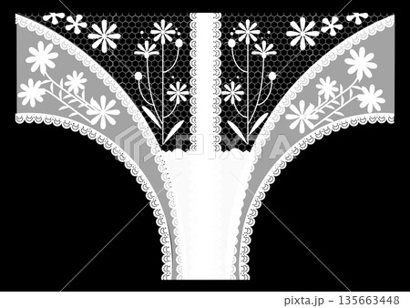 い花のレース刺繍のデザイン 繊細なフローラルパターンのベクターイラスト 背景透明 135663448