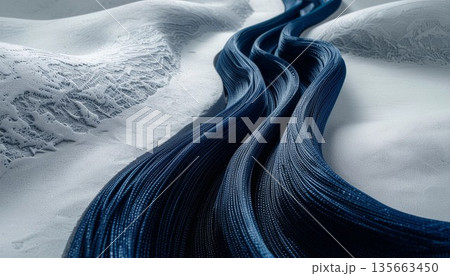 藍色の流線が和紙の上を走る抽象的な和風デザイン generative ai 135663450