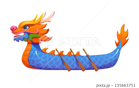 Cartoon dragon boat China culture icon or symbol. China festival or holiday symbol, Chinese culture vector icon. Asian isolated dragon boat tradition cartoon item or Asia history object 135663751