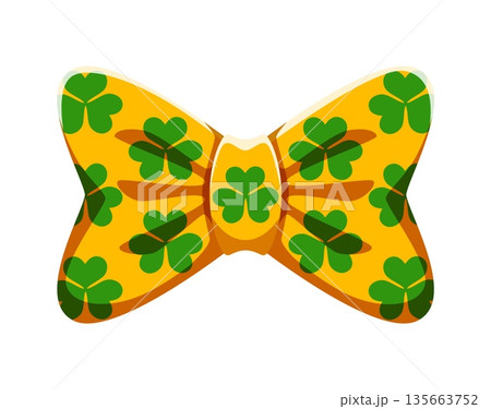 St Patricks font bow tie punctuation dash. Spring holiday typeface vector element, March celebration font punctuation mark. Saint Patrick day typeset symbol with shamrock clovers pattern on bow tie 135663752