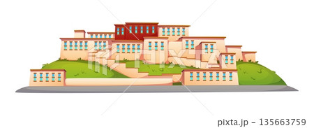 Cartoon Potala palace China landmark icon or object. Asia culture icon, China landmark vector symbol. Chinese or Tibet history cartoon building or Asian religion architecture object Cartoon Potala palace China landmark icon or object. Asia culture icon, China landmark vector symbol. Chinese or Tibet history cartoon building or Asian religion architecture object 135663759