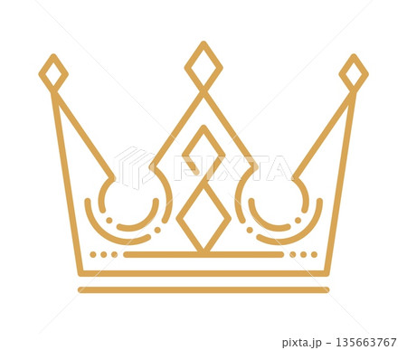Queen royal jewelry crown line icon or emblem. Queen heraldic linear label, king tiara graphic lineart vector emblem. Prince or princess jewelry abstract golden outline symbol or outline crown icon 135663767