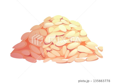 Cartoon rice grains heap China food icon or symbol. Asian culture icon, China traditional food vector attribute. Asia culinary symbol or Chinese agriculture harvest isolated rice grains heap 135663778