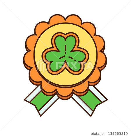 St Patricks day cartoon groovy cookie medal. Spring funky confectionery, Ireland holiday groovy vector sweet cookie. Saint Patrick party flower shape cookie dessert with clover leaf and green ribbon St Patricks day cartoon groovy cookie medal. Spring funky confectionery, Ireland holiday groovy vector sweet cookie. Saint Patrick party flower shape cookie dessert with clover leaf and green ribbon 135663810